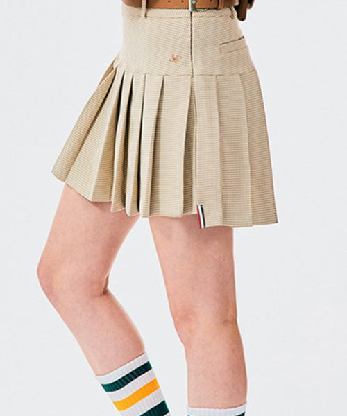 BENECIA 12 Unbalanced Check Skirt - Beige