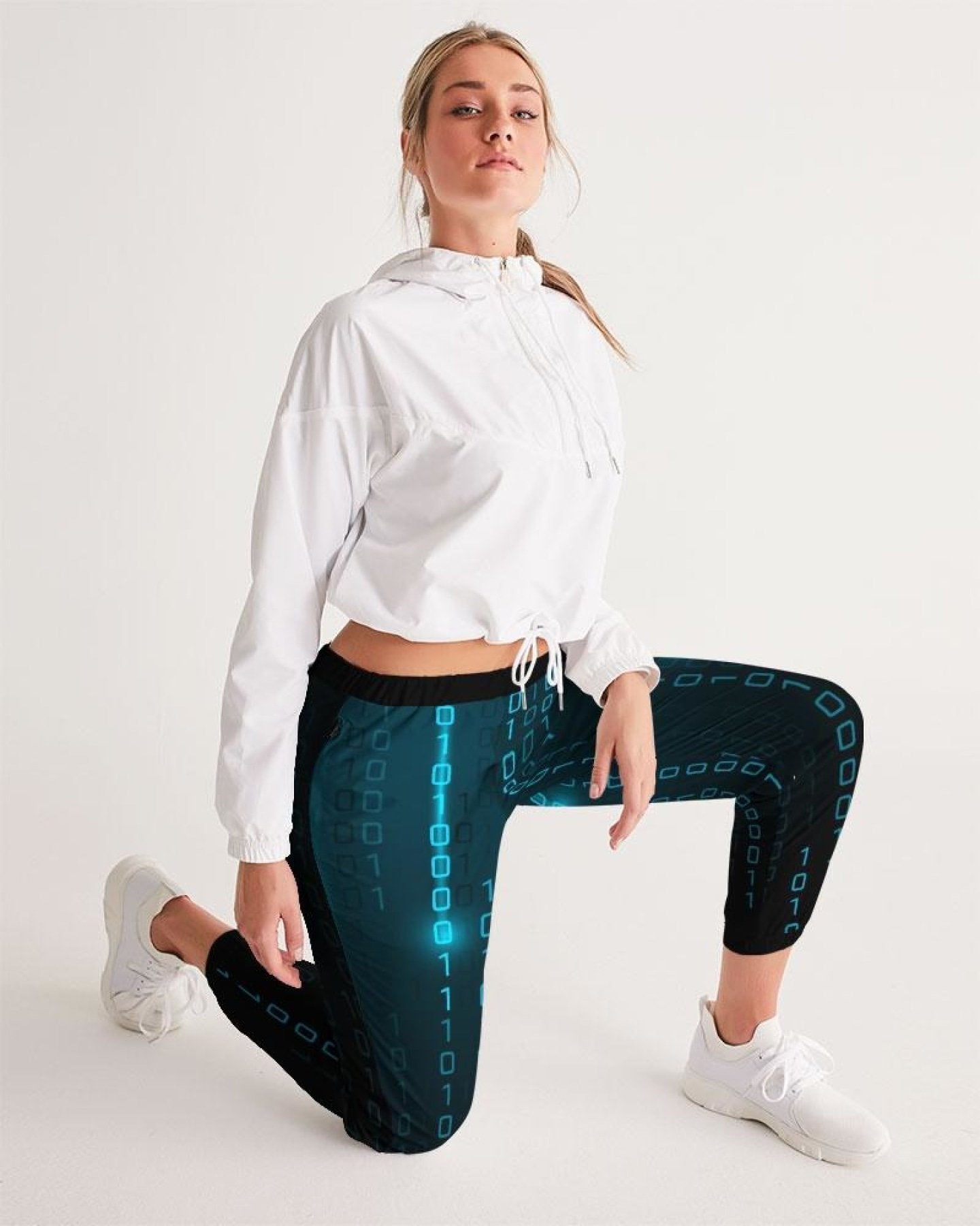 Womens Track Pants - Blue Digital Code Graphic Sports Pants