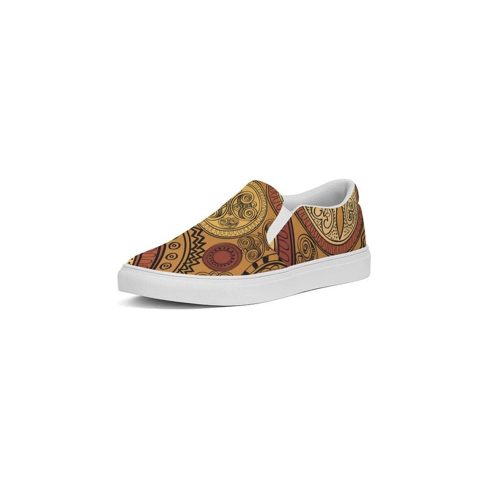 Mens Sneakers, Brown Paisley Low Top Canvas Slip-on Sports Shoes -