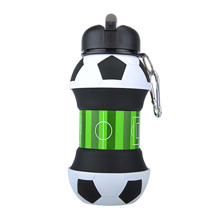 Football Soccer Silicone Water Bottle with Straw Foldable - Sportkyu
