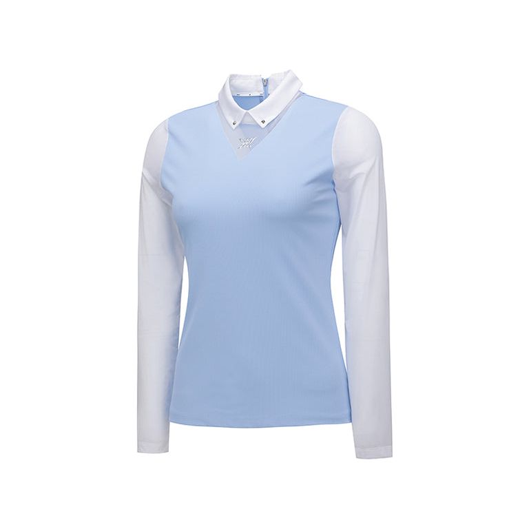 ANEW Golf: W Triangle Mesh Block lang T-shirt - S/blauw