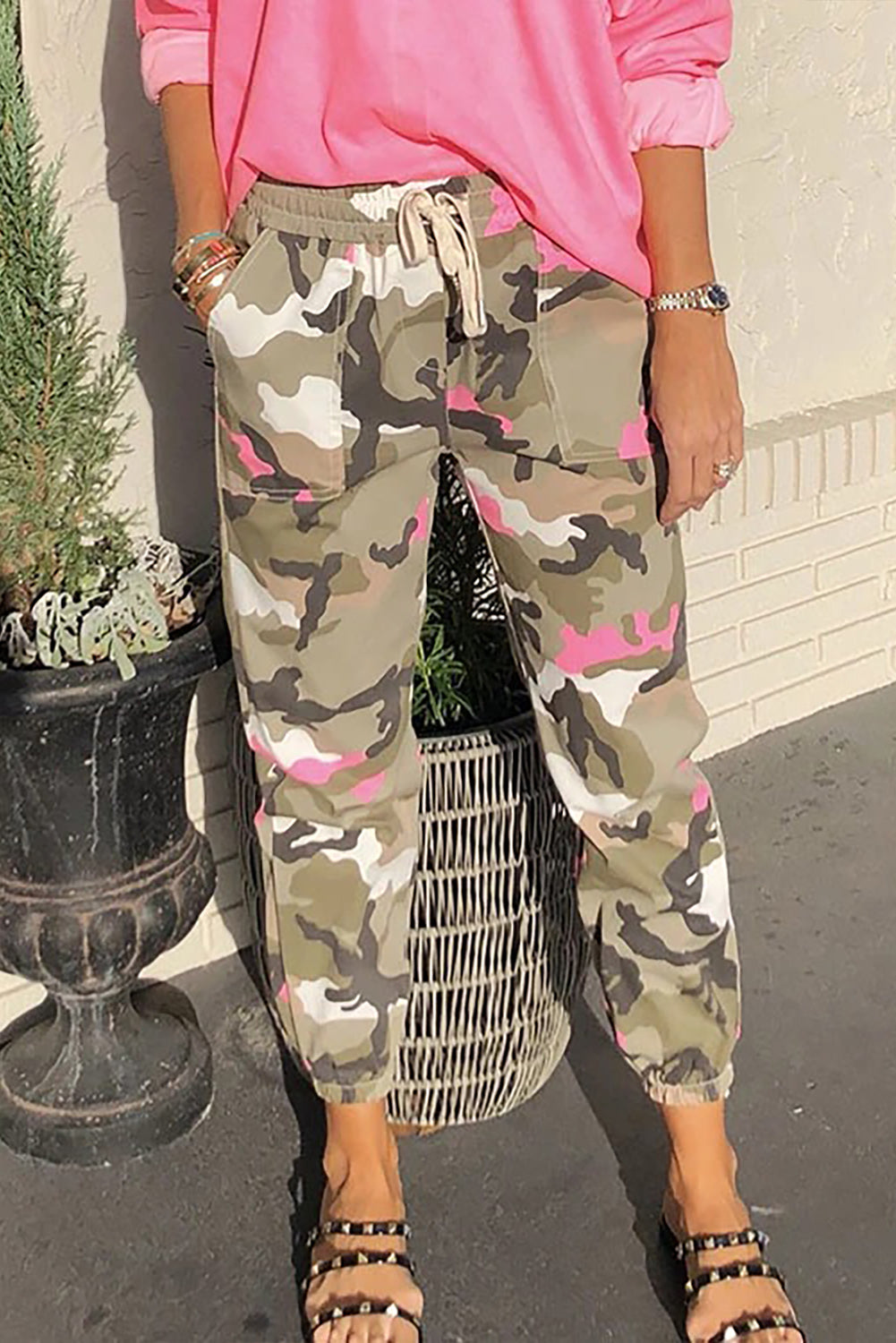 Elastic Waist Neon Camo Joggers