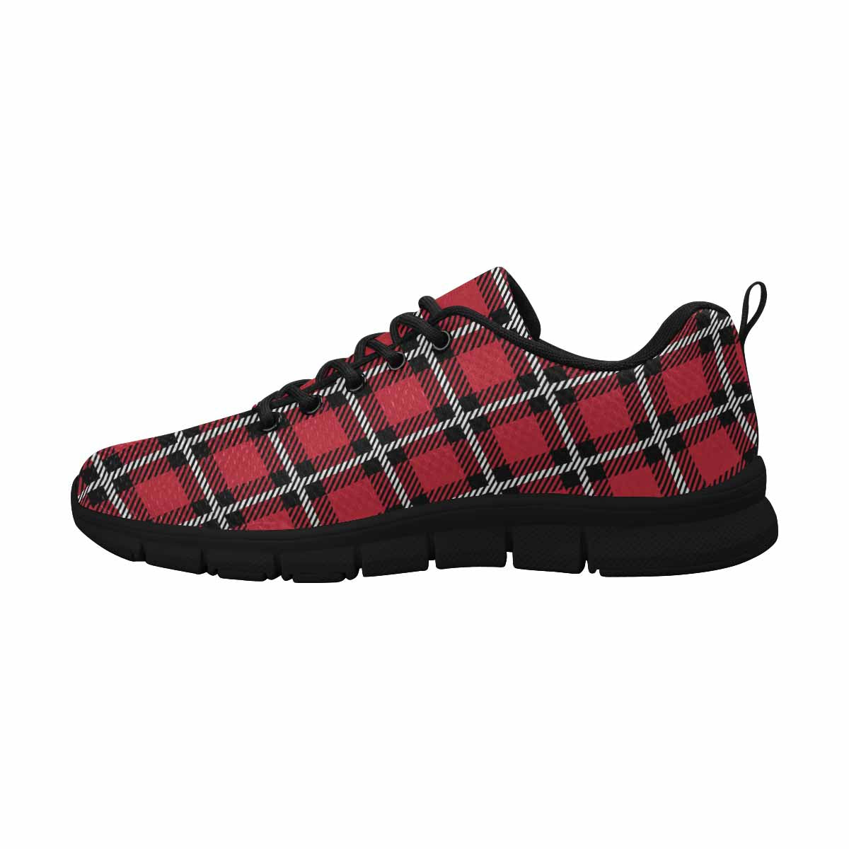 Sneakers For Men, Buffalo Plaid Red And Black Running Shoes