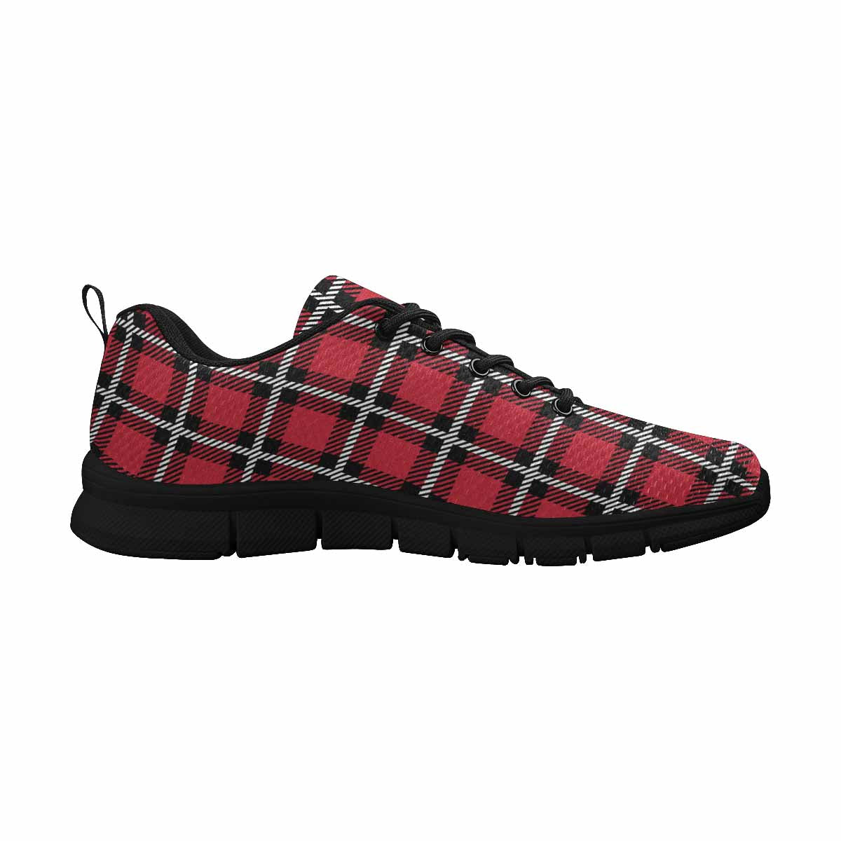 Sneakers For Men, Buffalo Plaid Red And Black Running Shoes