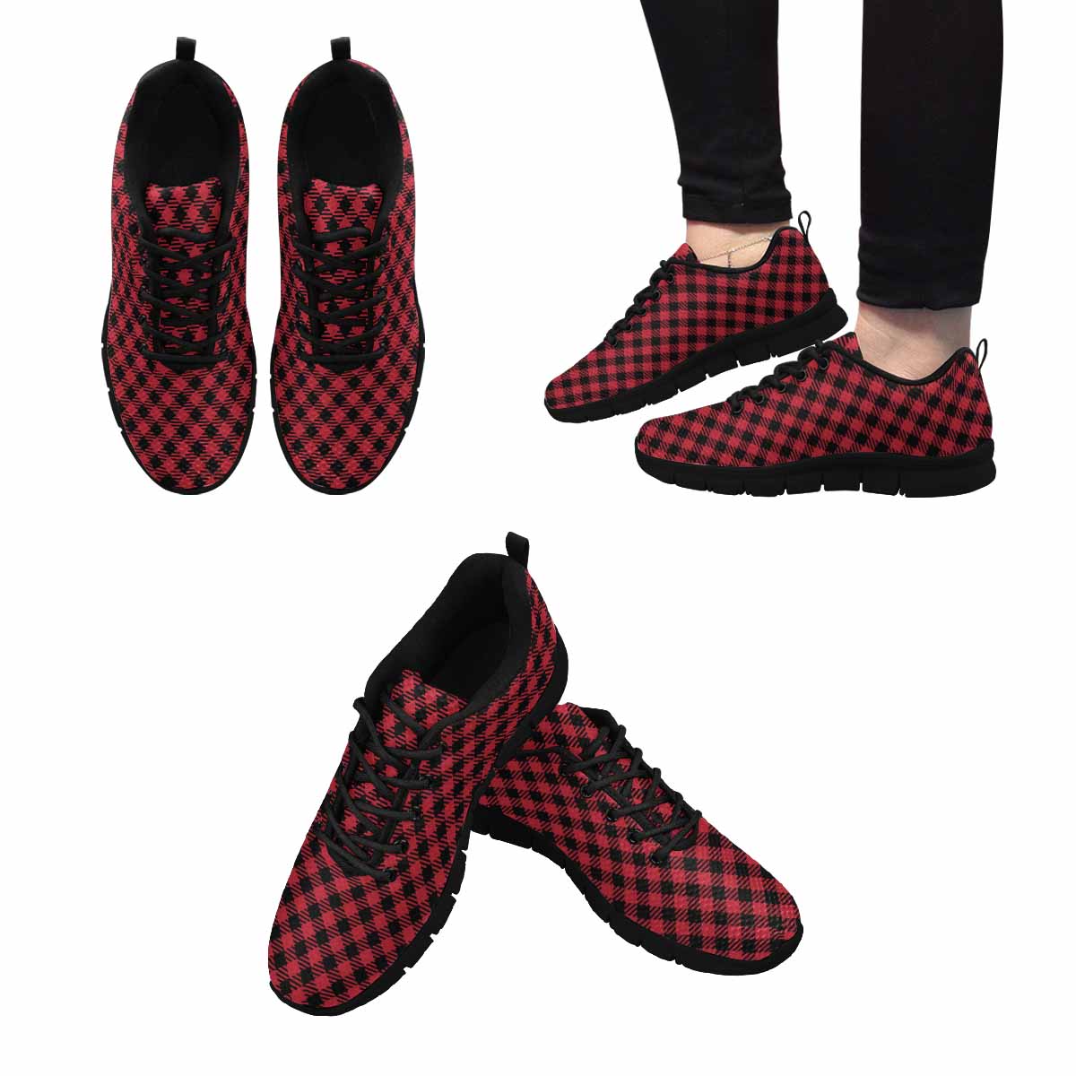 Sneakers For Men, Buffalo Plaid Red And Black - Running Shoes Dg846