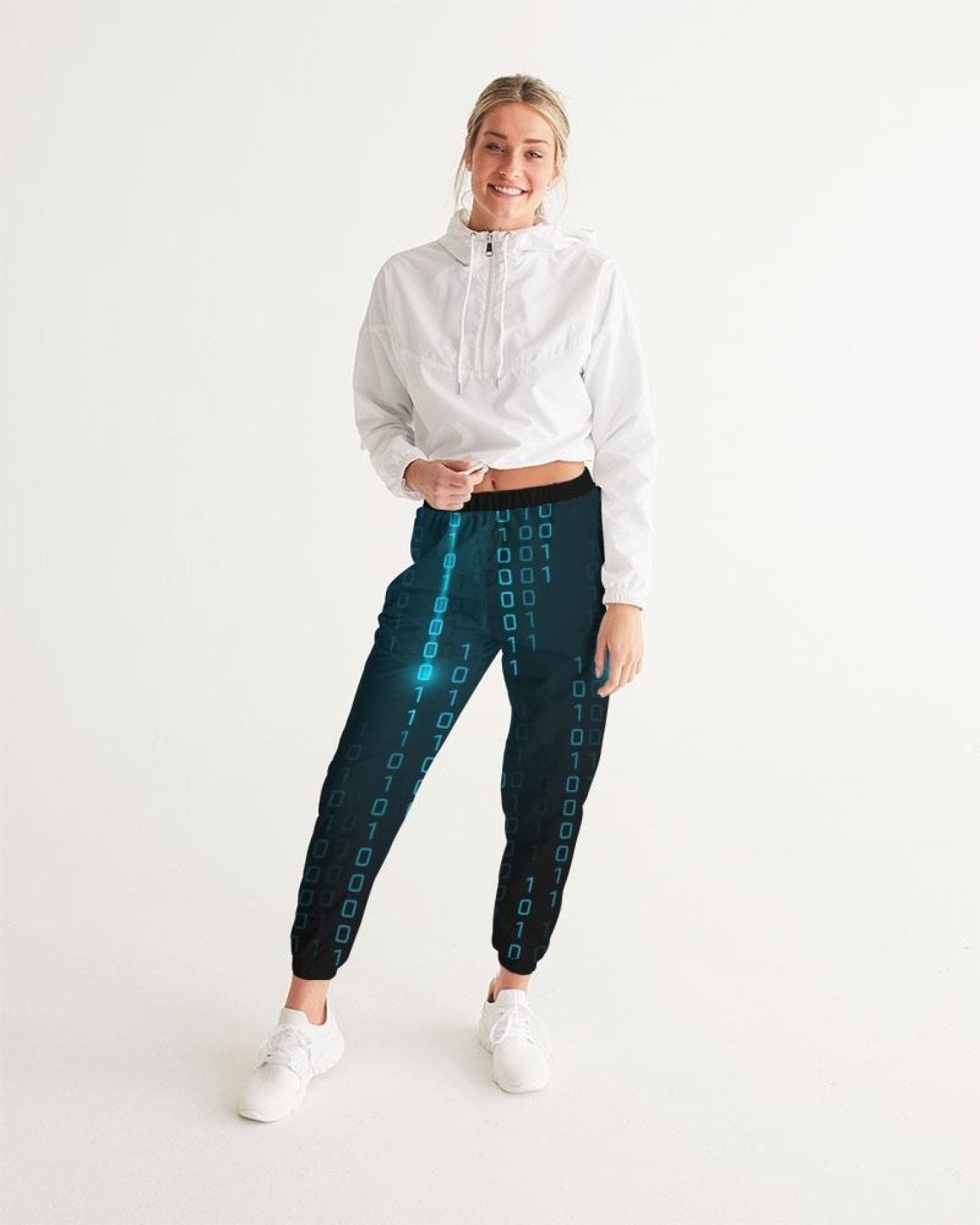 Womens Track Pants - Blue Digital Code Graphic Sports Pants