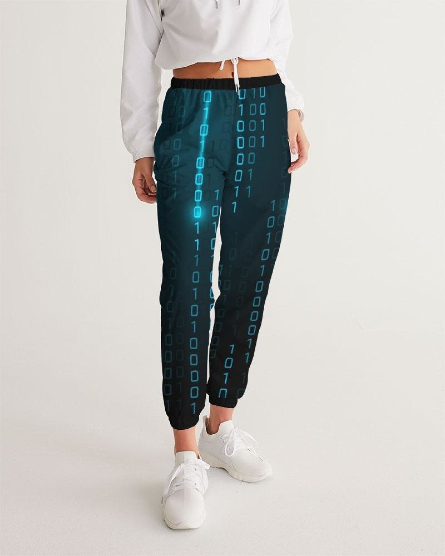 Womens Track Pants - Blue Digital Code Graphic Sports Pants