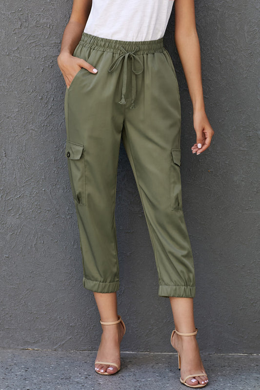 Olive Drawstring Cargo Pocketed Joggers