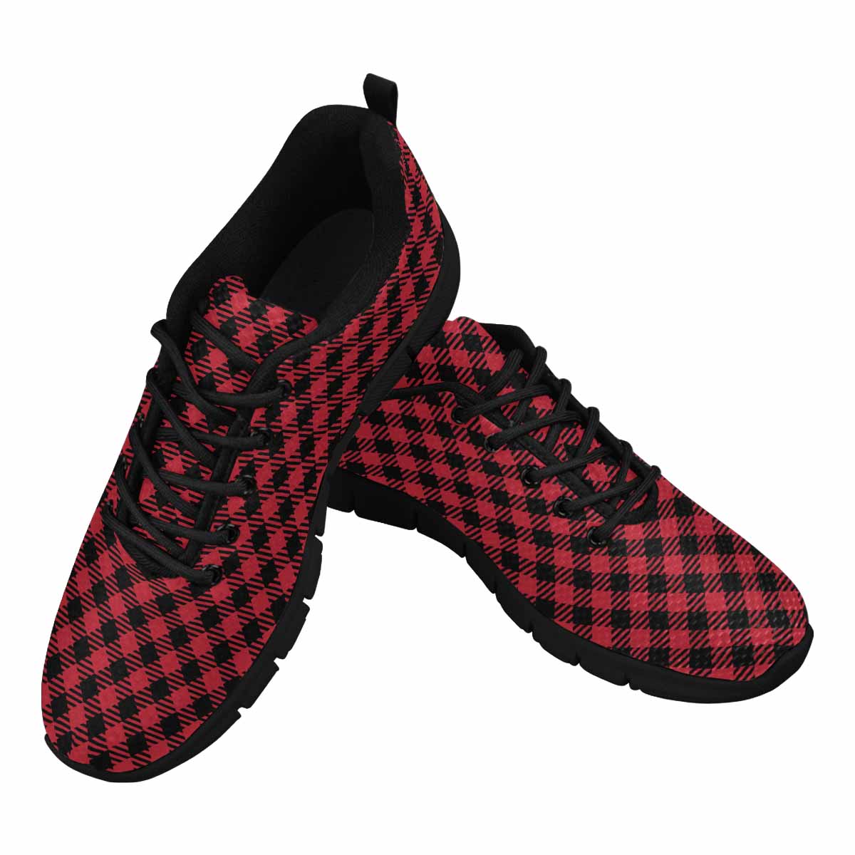 Sneakers For Men, Buffalo Plaid Red And Black - Running Shoes Dg846