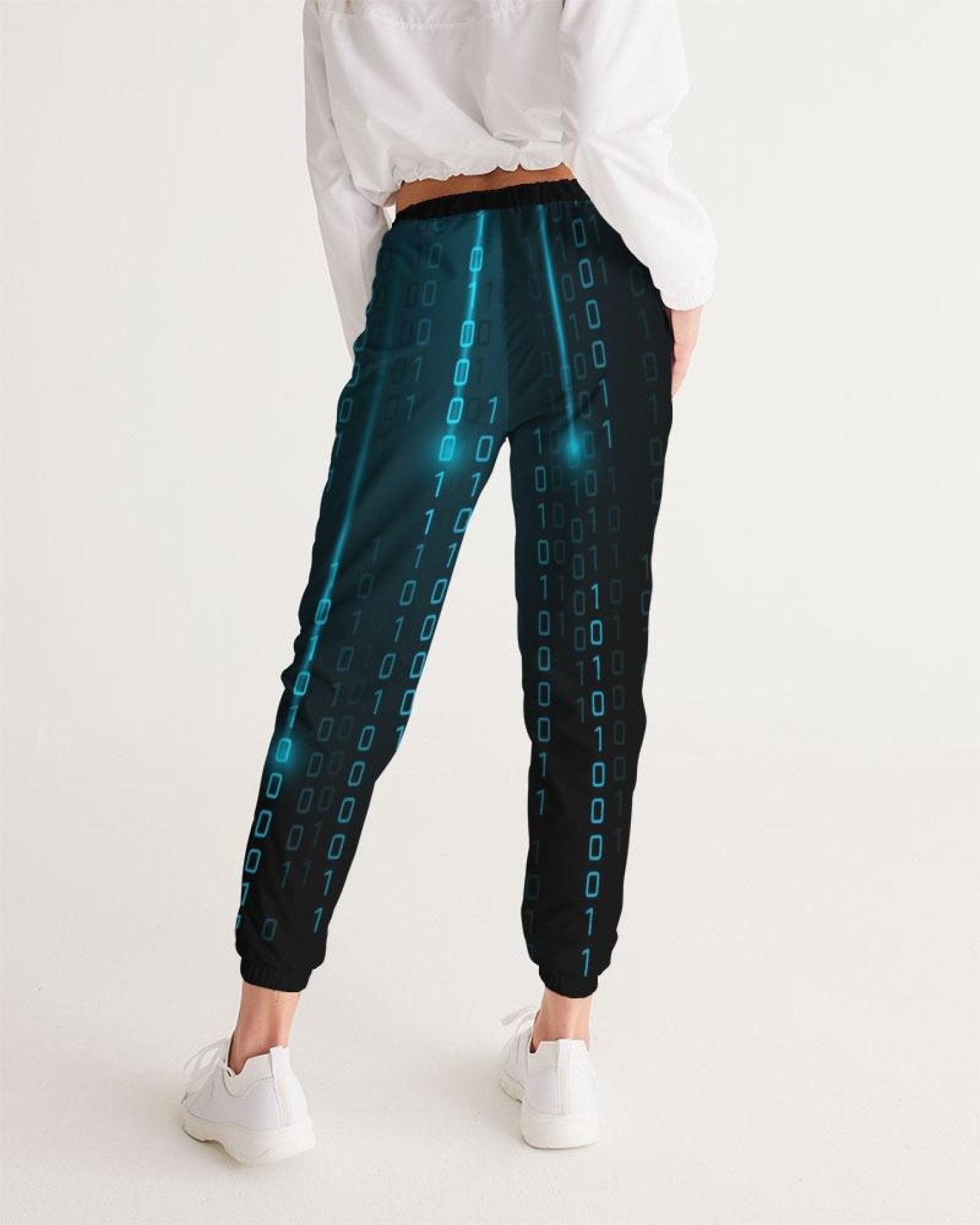 Womens Track Pants - Blue Digital Code Graphic Sports Pants