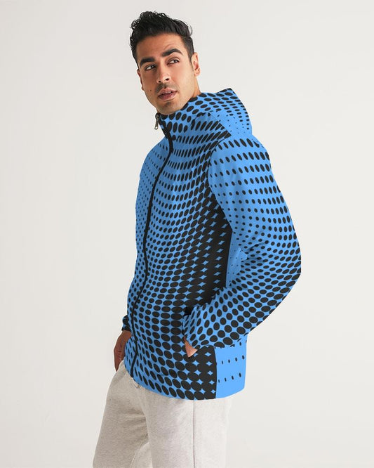 Mens Hooded Windbreaker - Blue Polka Dot Water Resistant Jacket -