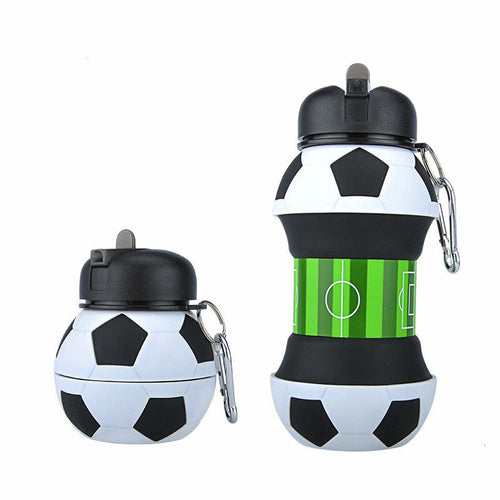 Football Soccer Silicone Water Bottle with Straw Foldable - Sportkyu