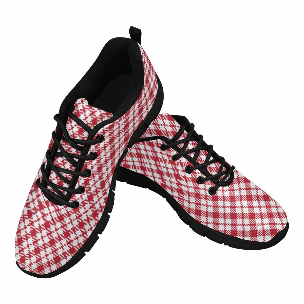 Sneakers For Men, Buffalo Plaid Red And White - Running Shoes Dg858