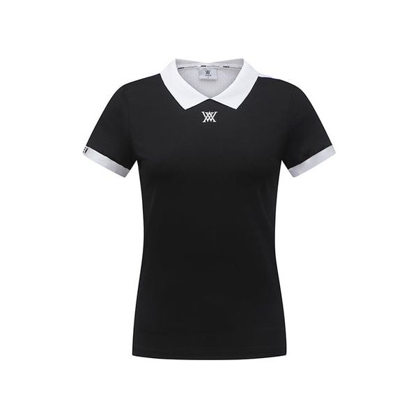 ANEW Golf: Women Back Knit Block Short T-Shirt - Black