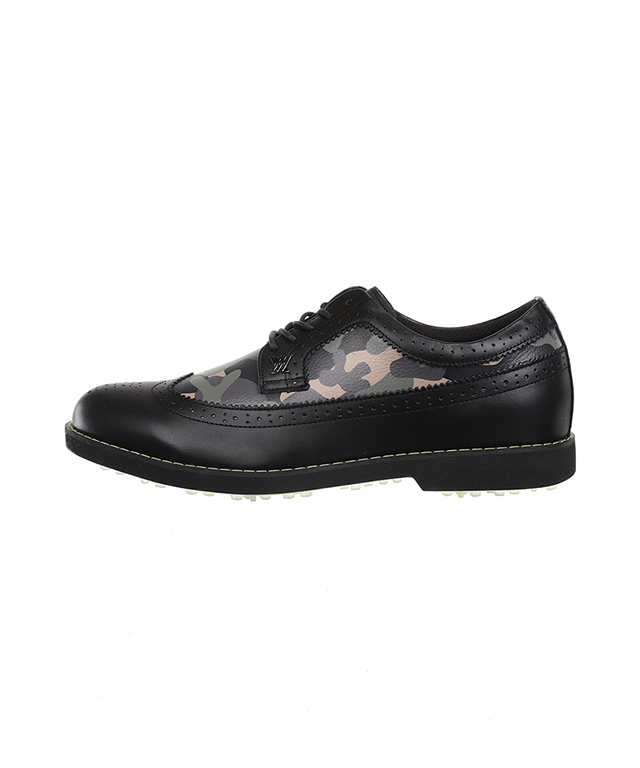 ANew Golf: Men's Camo Wingtip Brogue Shoes - Black