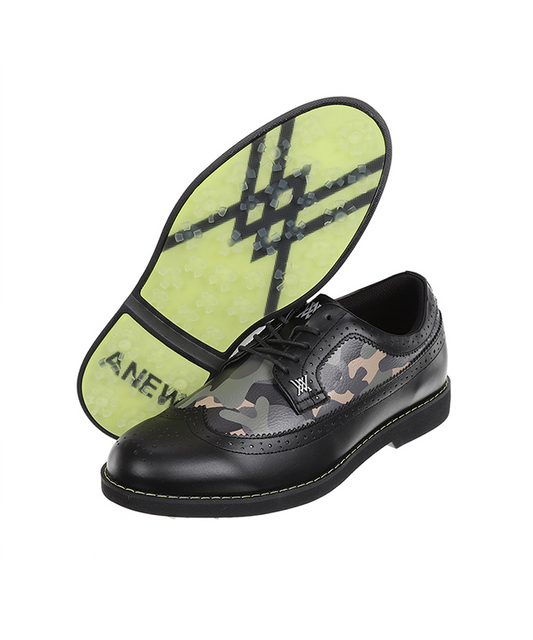 ANew Golf: Men's Camo Wingtip Brogue Shoes - Black