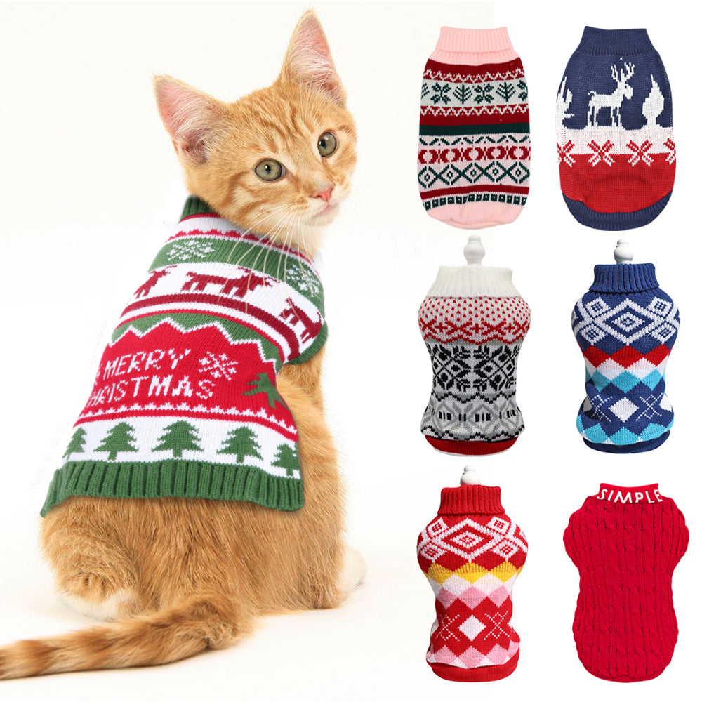 Christmas Pet Cat Sweater Winter Warm Clothes For