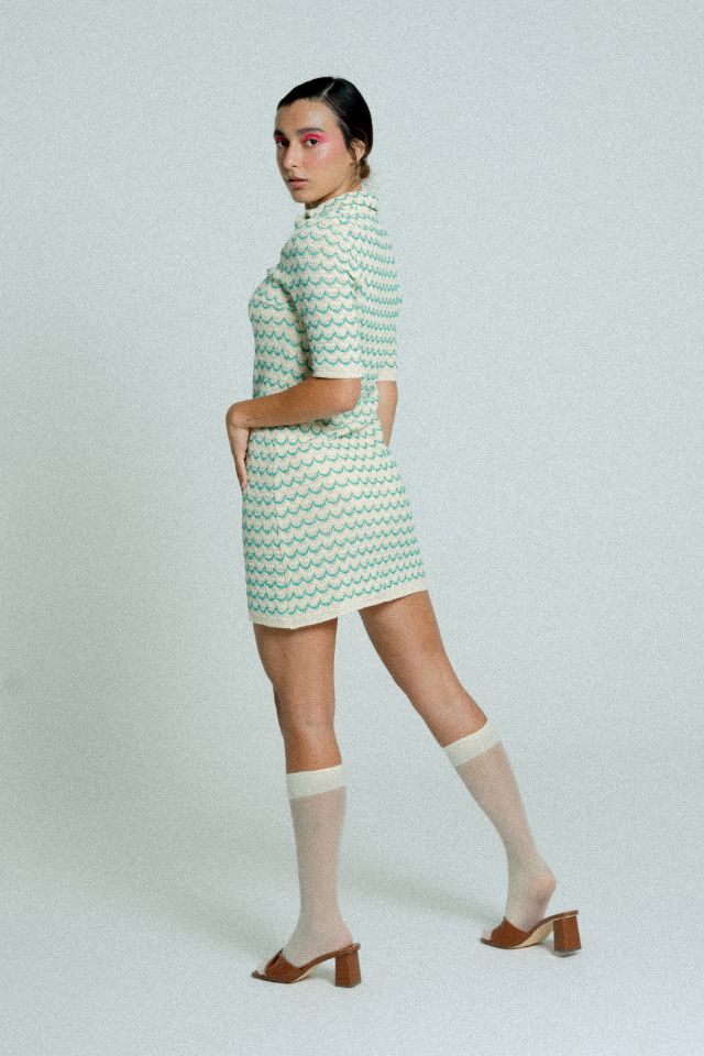 Light Weight Short Sleeve Button Up Cotton Knit Tennis Dress Green