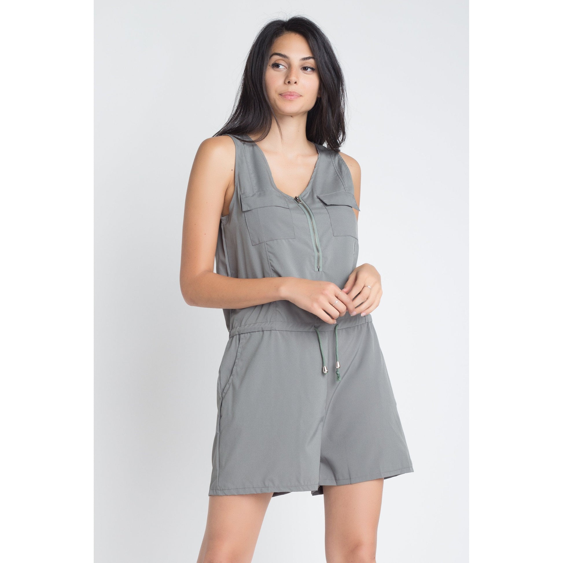 Women's Zip Front Sleeveless Romper - Sportkyu