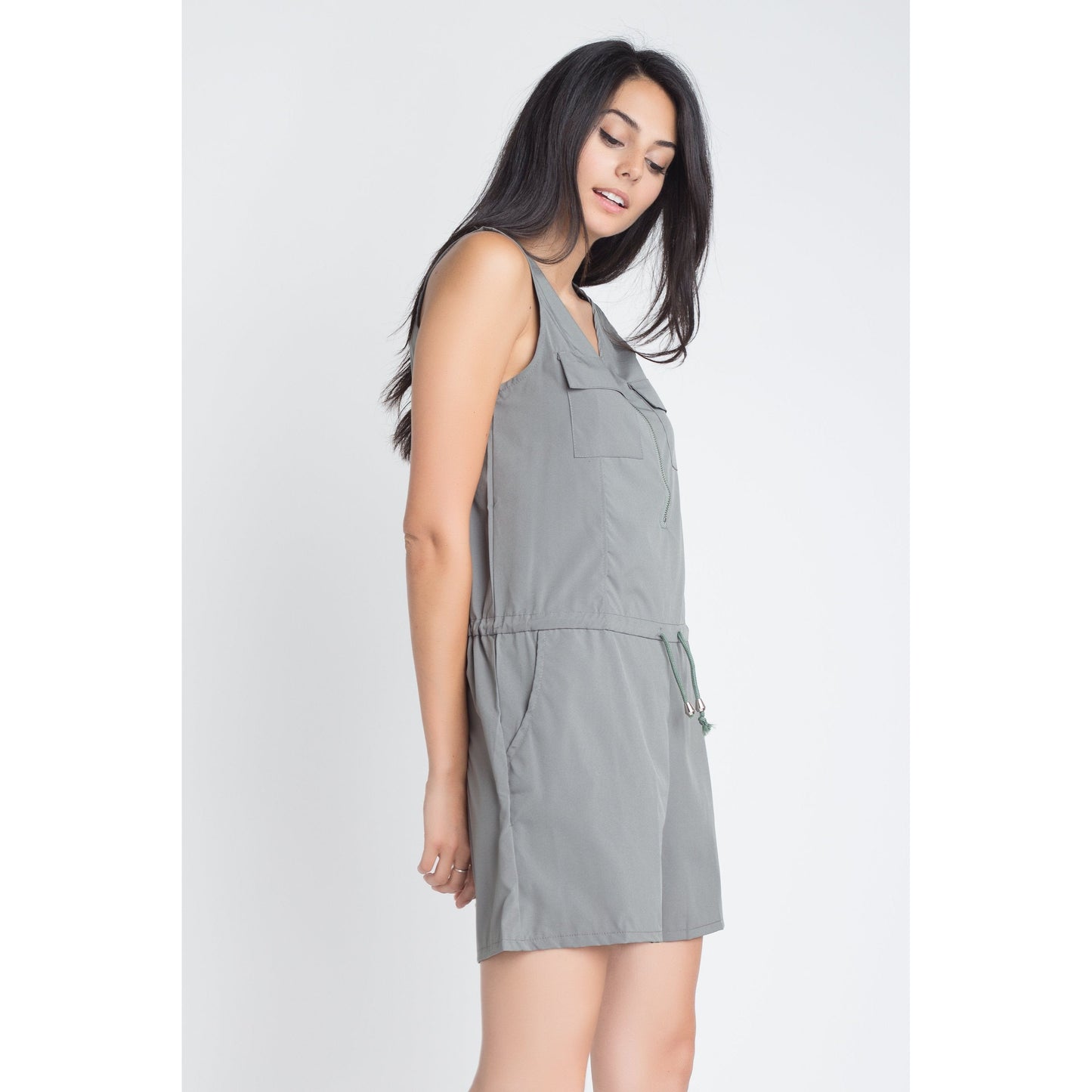 Women's Zip Front Sleeveless Romper - Sportkyu