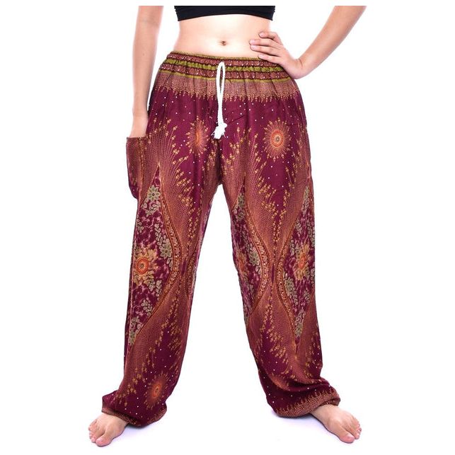 Bohotusk Maroon Moonshine Print Womens Harem Pants Tie Waist S/M to