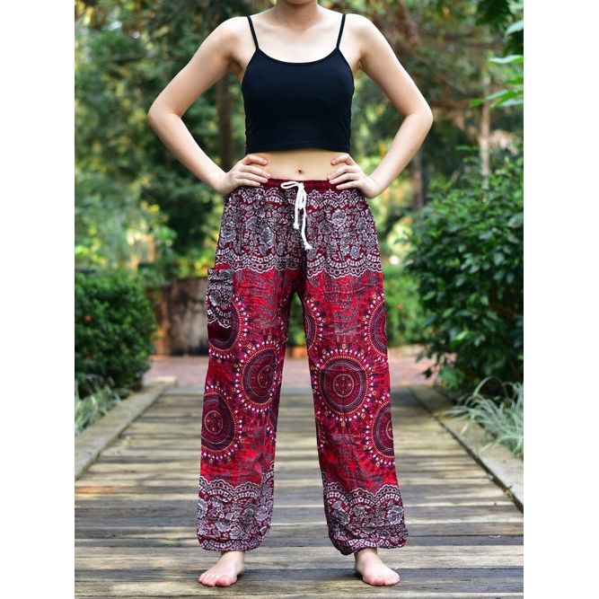 Bohotusk Red Sun Beam Print Womens Harem Pants Tie Waist S/M to 3xl