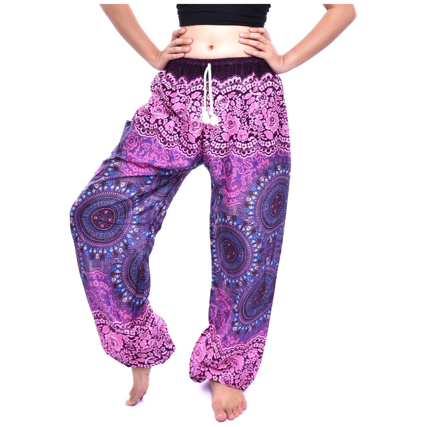 Bohotusk Pink Sun Beam Print Womens Harem Pants Tie Waist S/M to 3XL