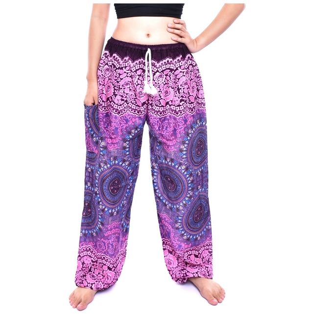 Bohotusk Pink Sun Beam Print Womens Harem Pants Tie Waist S/M to 3XL