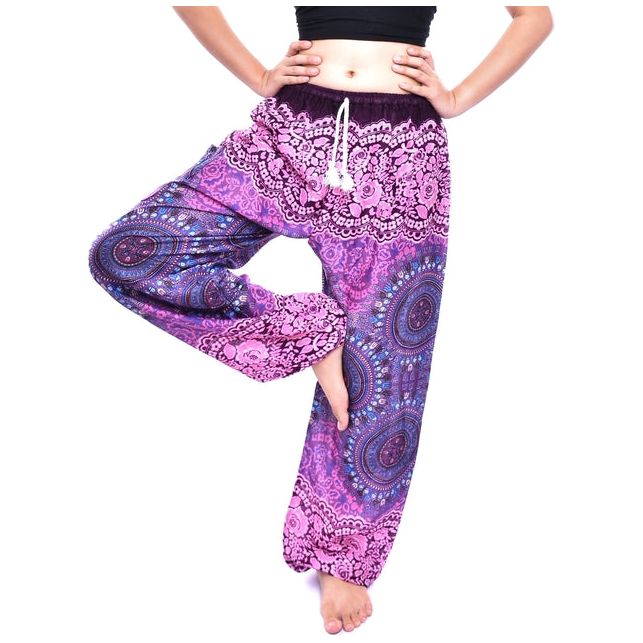 Bohotusk Pink Sun Beam Print Womens Harem Pants Tie Waist S/M to 3XL