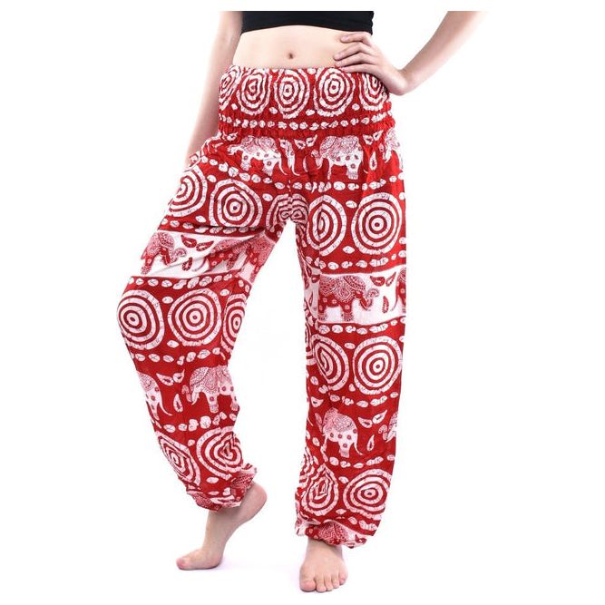 Bohotusk Red Elephant Bullseye Print Elasticated Smocked Waist Womens