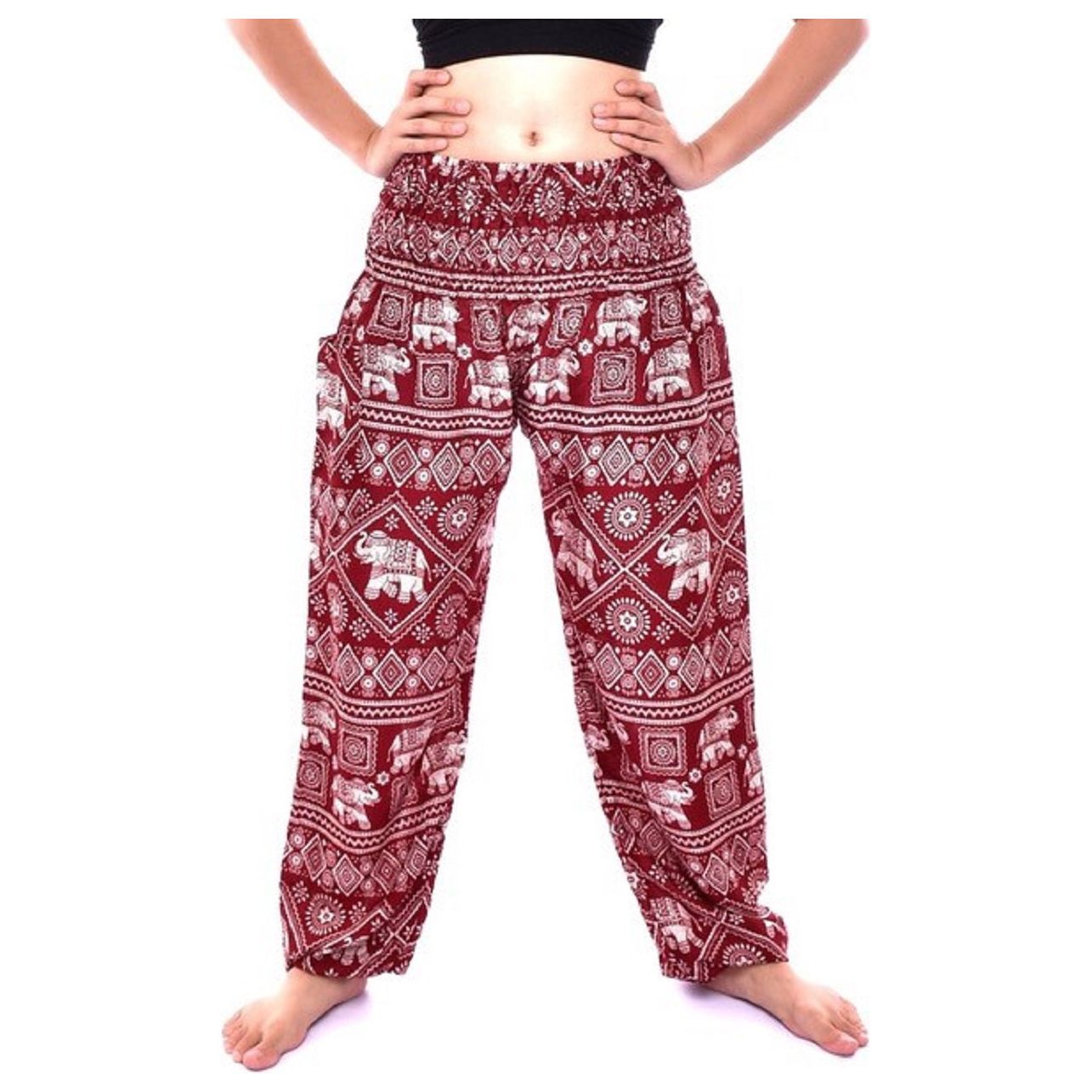 Bohotusk Red Elephant Print Elasticated Smocked Waist Womens Harem