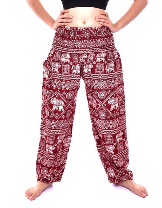 Bohotusk Red Elephant Print Elasticated Smocked Waist Womens Harem