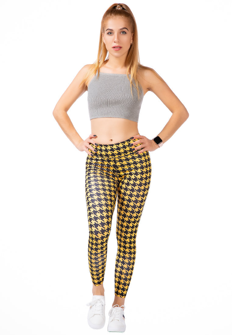 High Waist Yellow Hounds Tooth Running Leggings