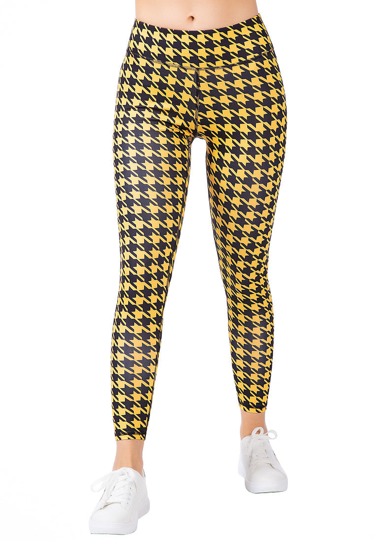 High Waist Yellow Hounds Tooth Running Leggings