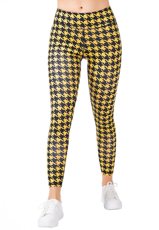 Hoge taille gele Hounds Tooth hardlooplegging