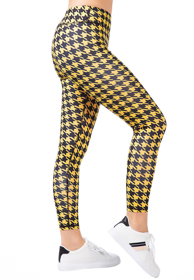 High Waist Yellow Hounds Tooth Running Leggings