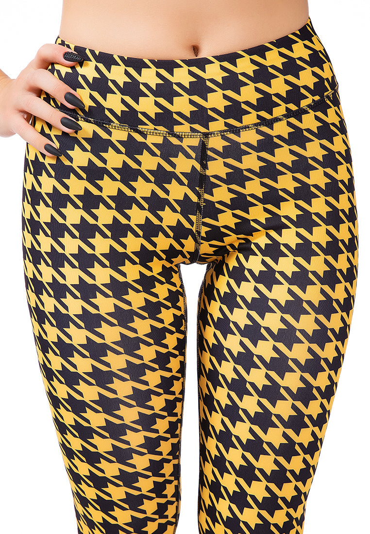 High Waist Yellow Hounds Tooth Running Leggings