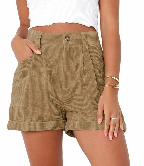 High waisted solid corduroy loose shorts - Sportkyu