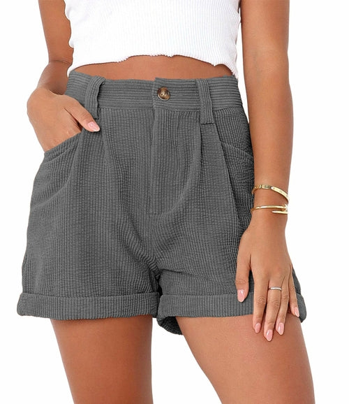 High waisted solid corduroy loose shorts - Sportkyu