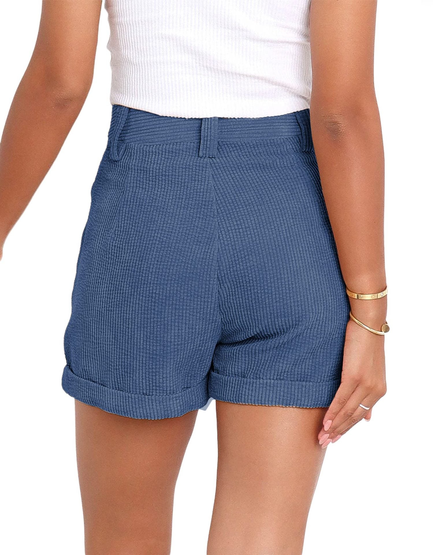 High waisted solid corduroy loose shorts - Sportkyu