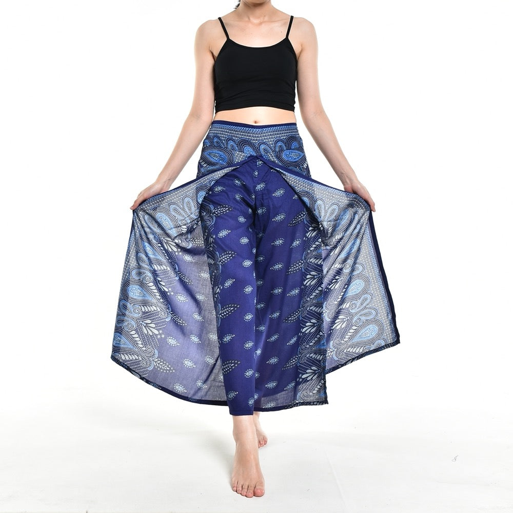 Bohotusk Blue Butterfly Print Womens Palazzo Pants S/M (UK 8 - 10)