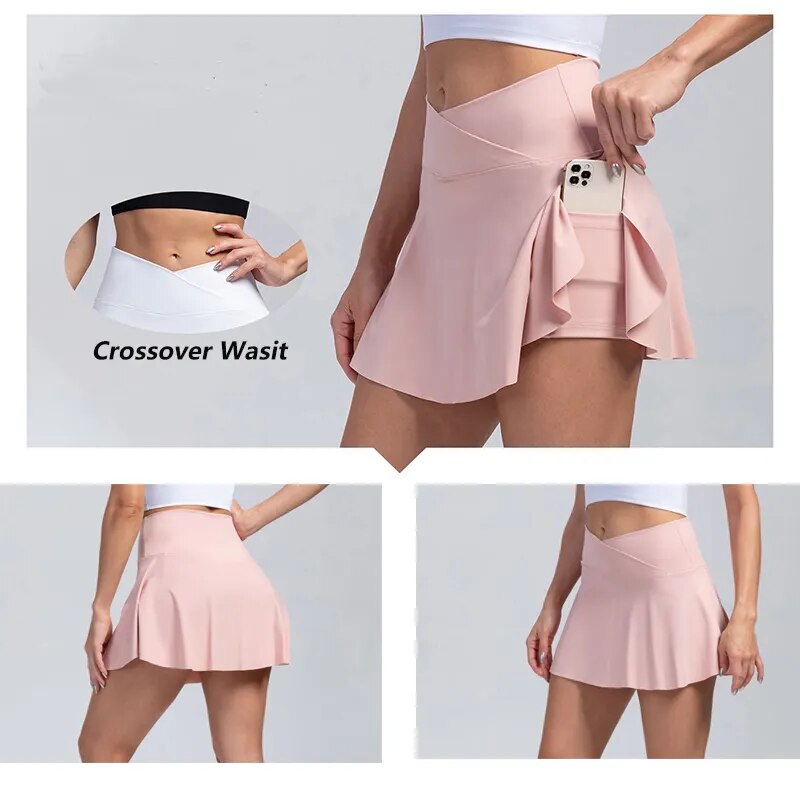 Women Pleated Tennis Skirt with Pockets Shorts Athletic Skirts