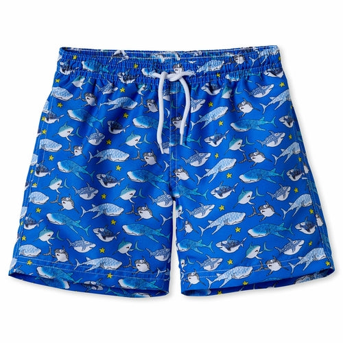 Boardshort met haaien koningsblauw