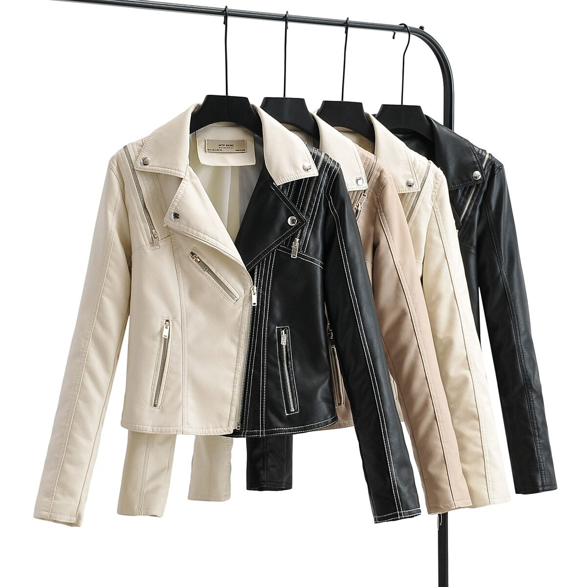 Women Bike Moto Jacket  Autumn Motorcycle Faux Leather Coat