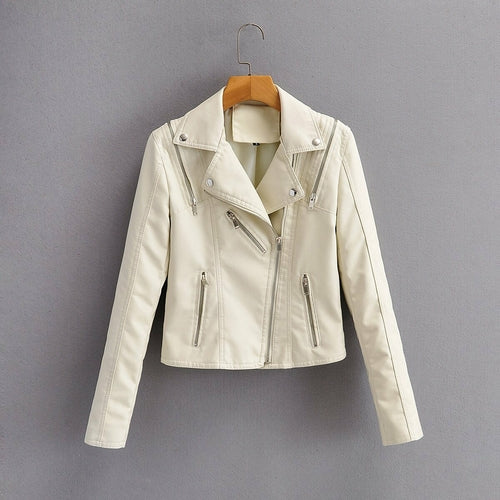 Women Bike Moto Jacket  Autumn Motorcycle Faux Leather Coat