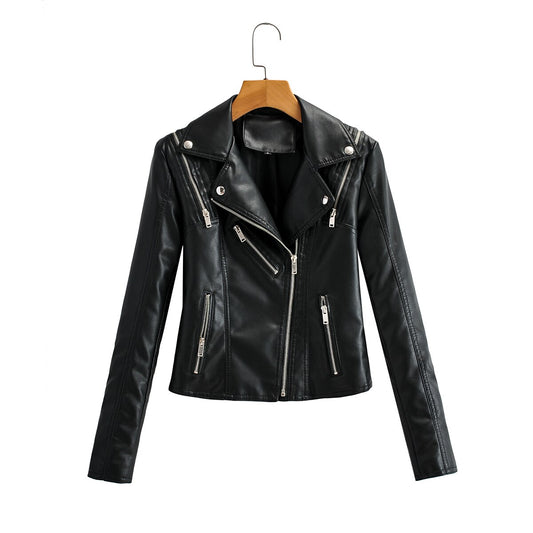 Women Bike Moto Jacket  Autumn Motorcycle Faux Leather Coat