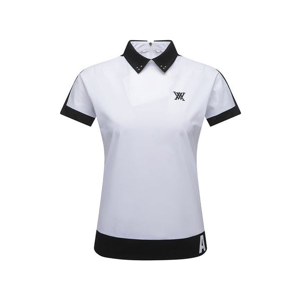 ANEW Golf: Dames T-shirt met rits aan de achterkant, schoudertape en punt - wit