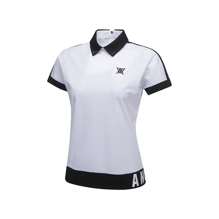 ANEW Golf: Dames T-shirt met rits aan de achterkant, schoudertape en punt - wit