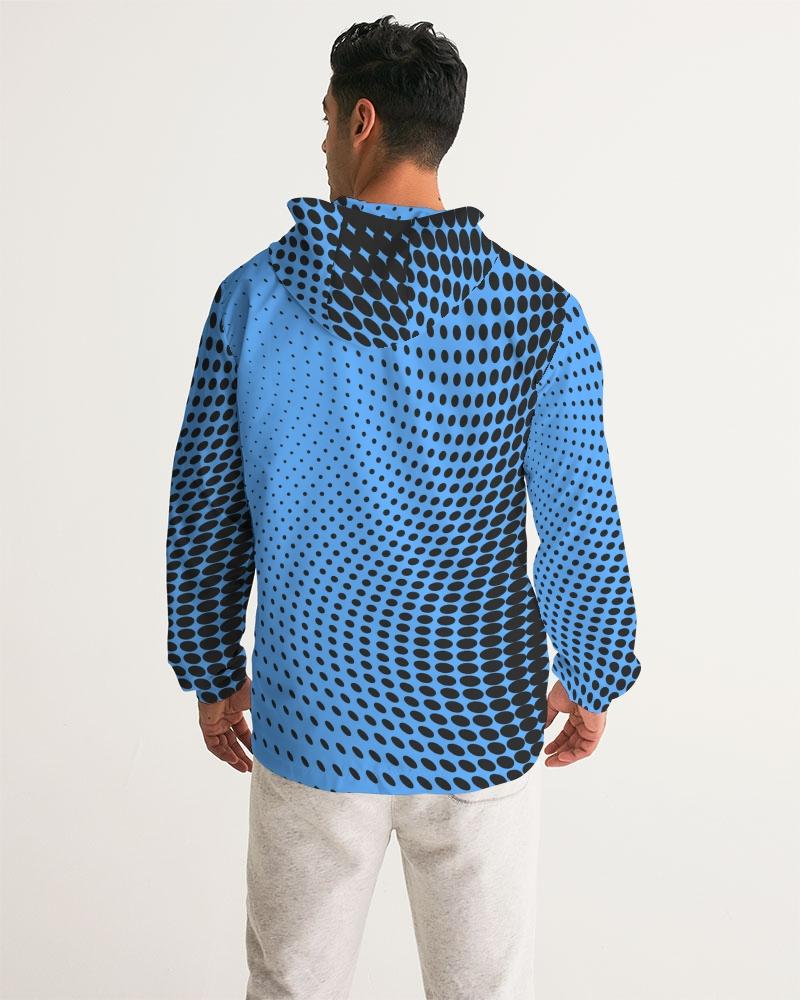 Mens Hooded Windbreaker - Blue Polka Dot Water Resistant Jacket -