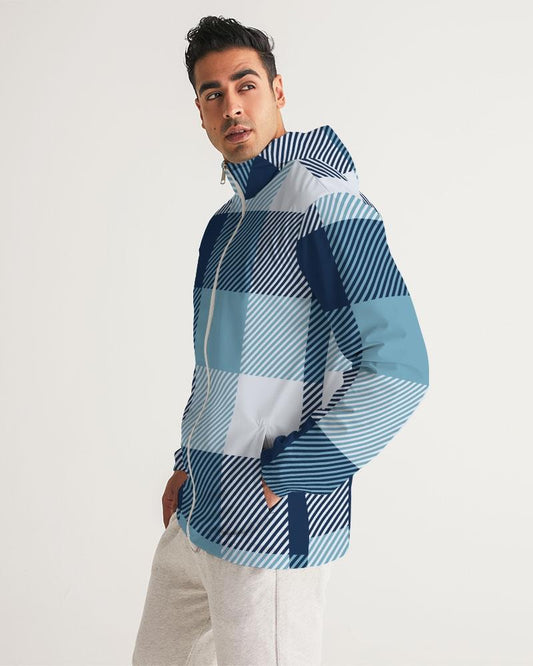 Windjacke mit Kapuze für Herren – wasserabweisende Jacke mit Schottenkaro in Blau 